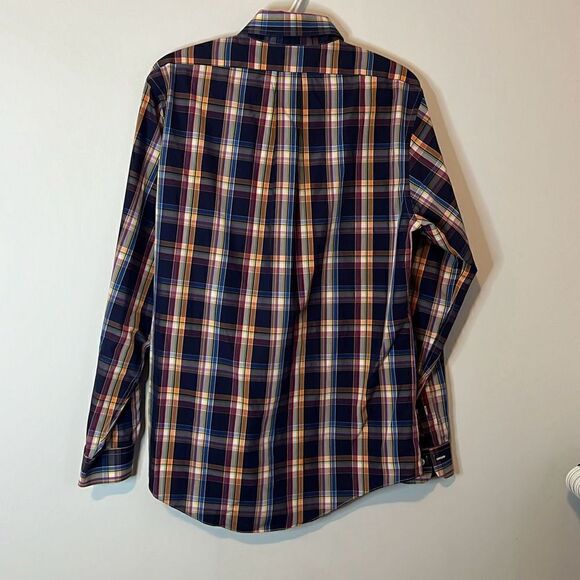 Brooks Brothers Men’s Med Slim Fit Non-Iron Button Down Dress Shirt Blue Orange - Picture 6 of 9